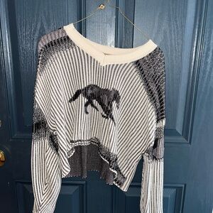 Cider Black and White Ribbed Knit Sweater